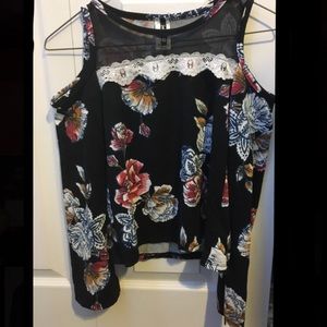 Black Floral Print Long Sleeve shirt